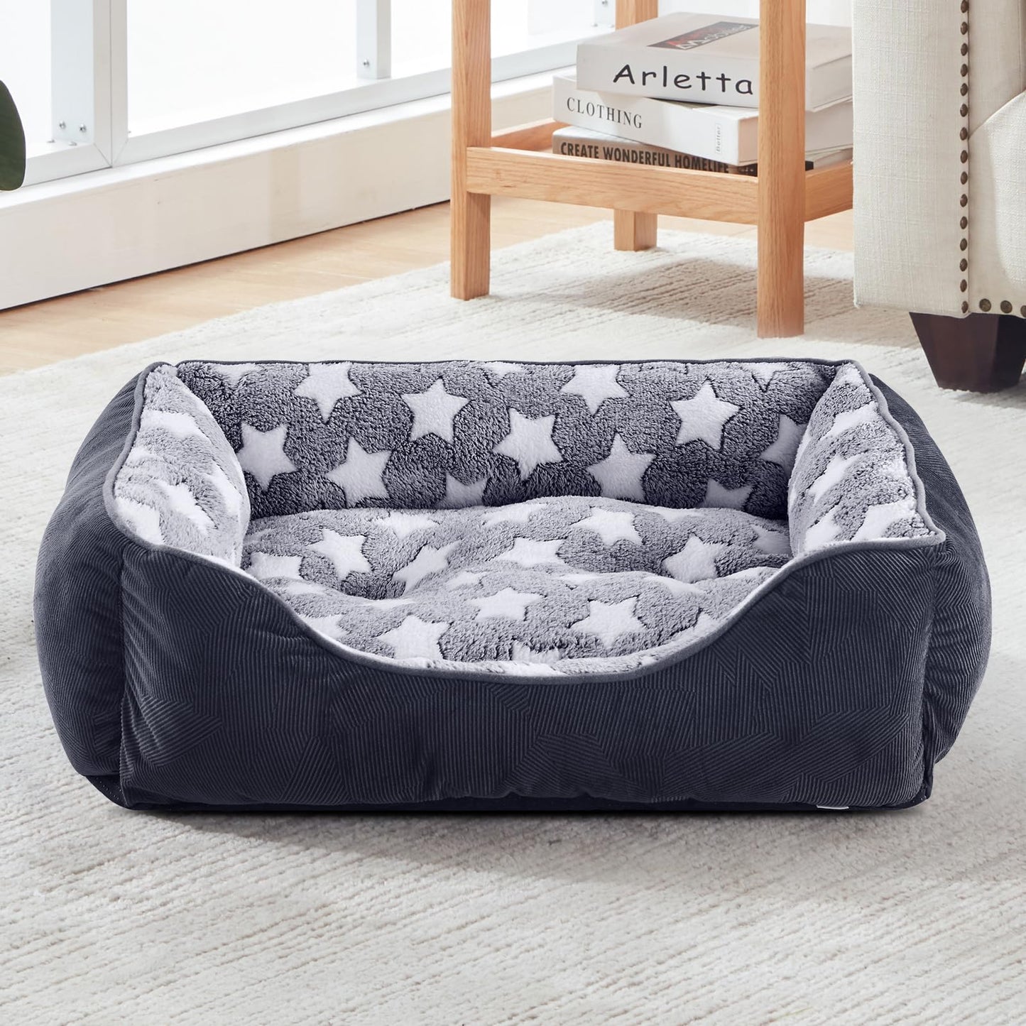 Trelsanopaws Medium Dog Bed - Super Soft Washable Pet Bed (64 x 53 cm, Grey) for Small to Large Dogs