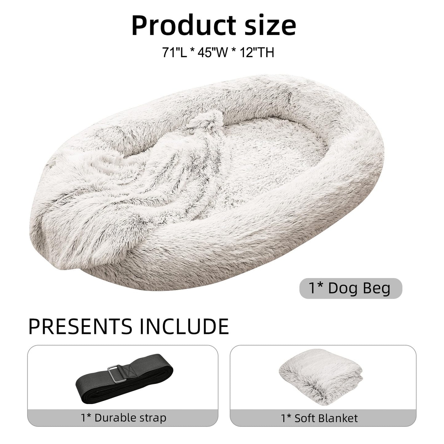 Trelsanopaws Giant Human Dog Bed - 3D Sponge Beanbag for Large Dogs (71" x 45" x 14", Gradient Grey)