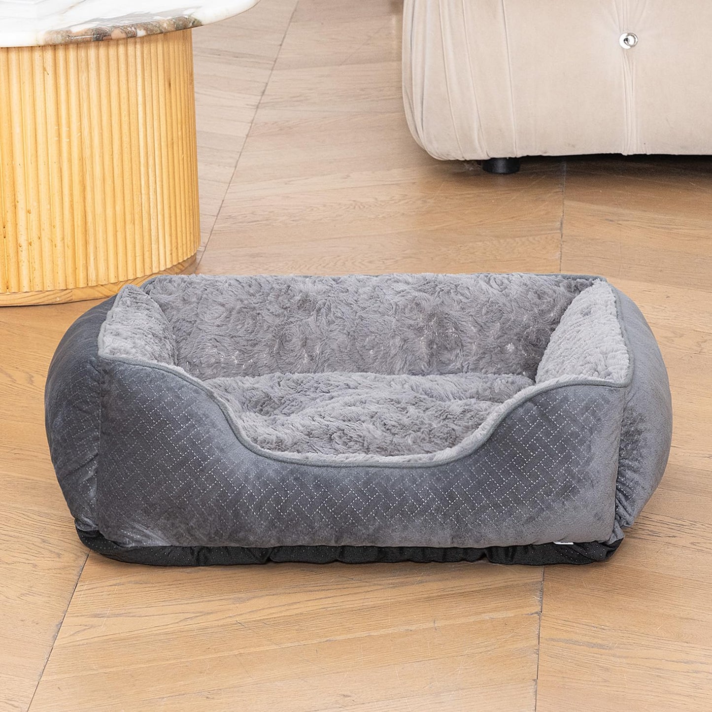 Trelsanopaws Medium Dog Bed - Super Soft Washable Pet Bed with Anti-Slip Bottom & Anti-Anxiety Feature (25 x 21 x 8 inch, Grey)