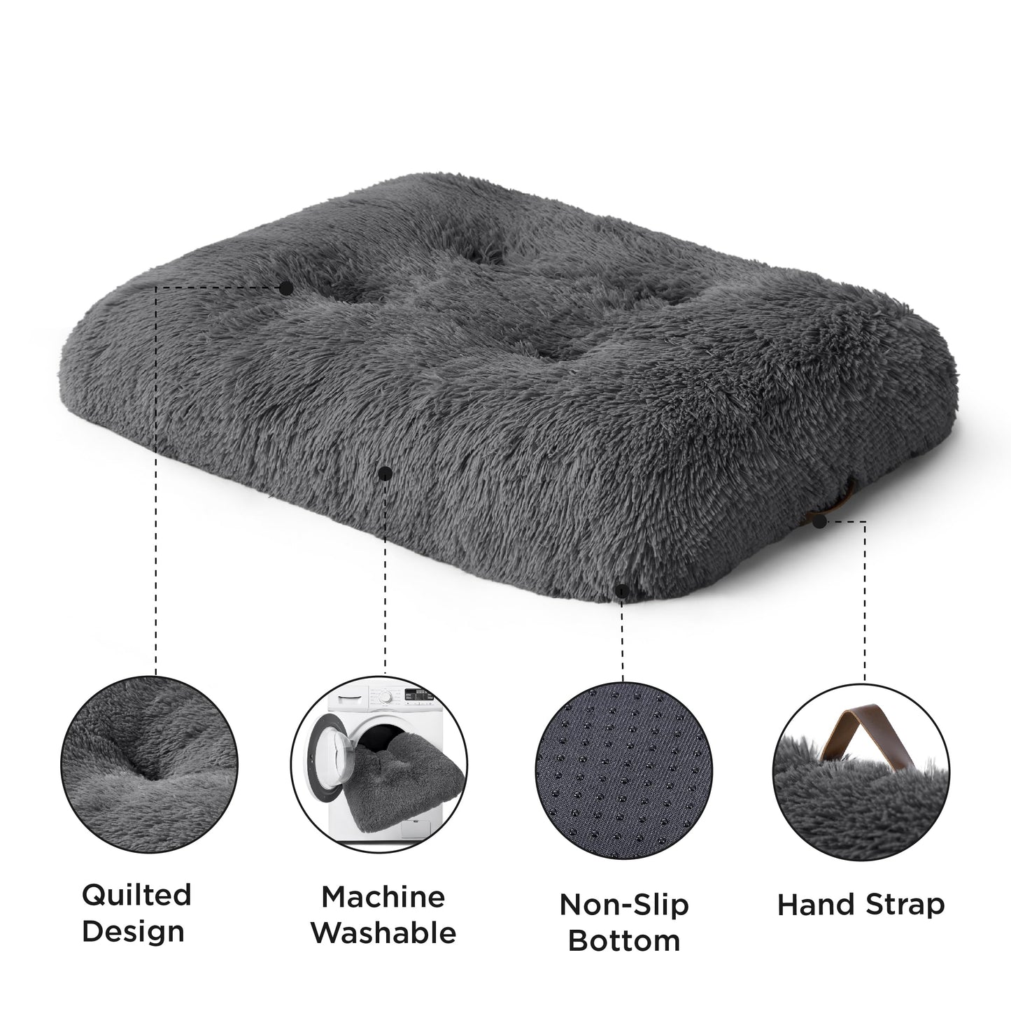 Trelsanopaws Extra Large Dog Crate Bed - Fluffy Washable Mattress with Anti-Slip Bottom (104 x 69 cm, Dark Grey)