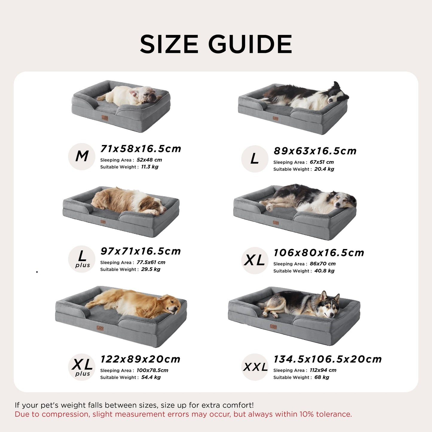 Trelsanopaws Large Dog Bed Sofa - Washable Orthopedic Bed with Removable Flannel Cover & U-Shape Bolster (89 x 63 x 16 cm, Grey)