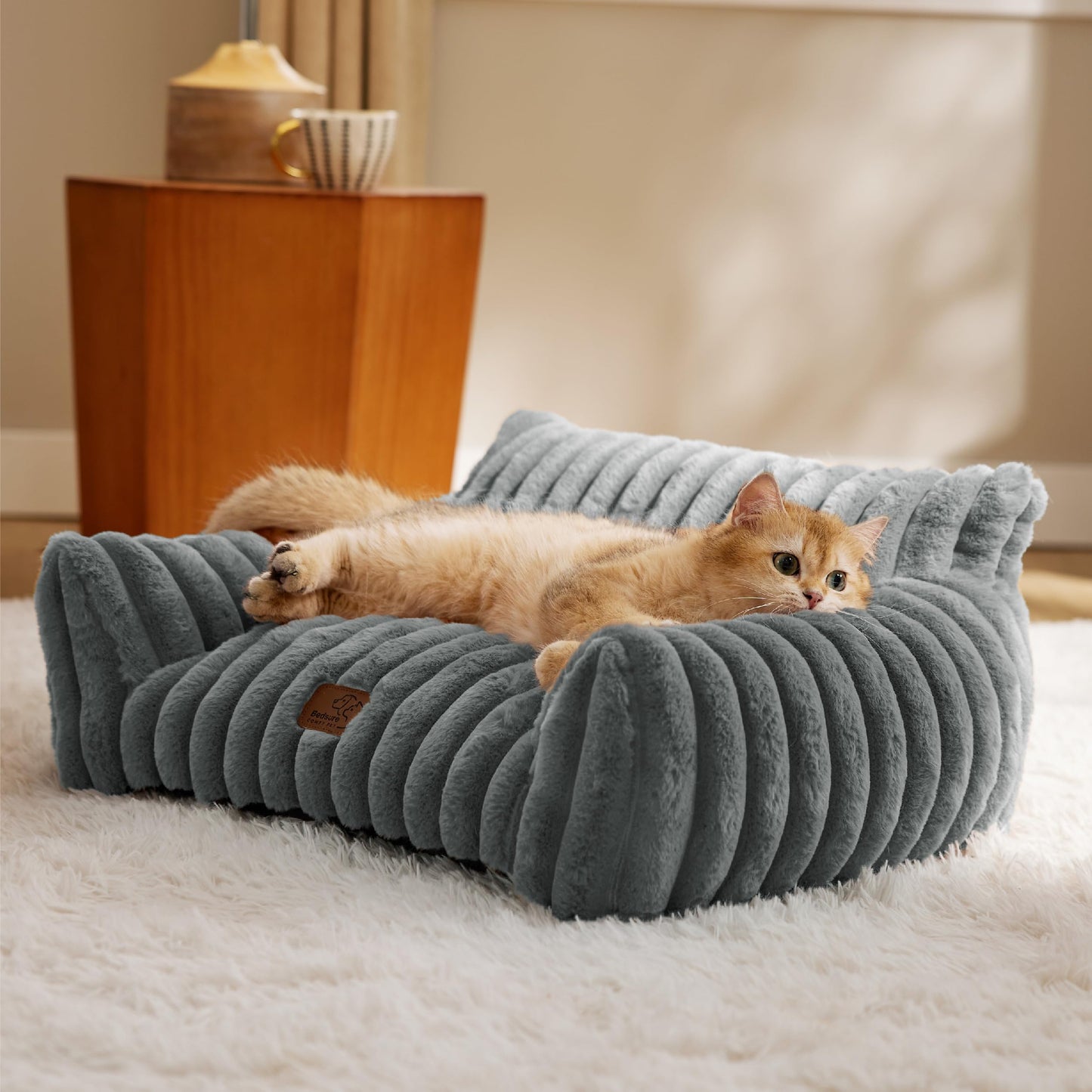Trelsanopaws Washable Cat Sofa Bed - Large Indoor Bed with Removable Cover for Cats & Small Dogs (61 x 46 x 25 cm, Dark Grey)