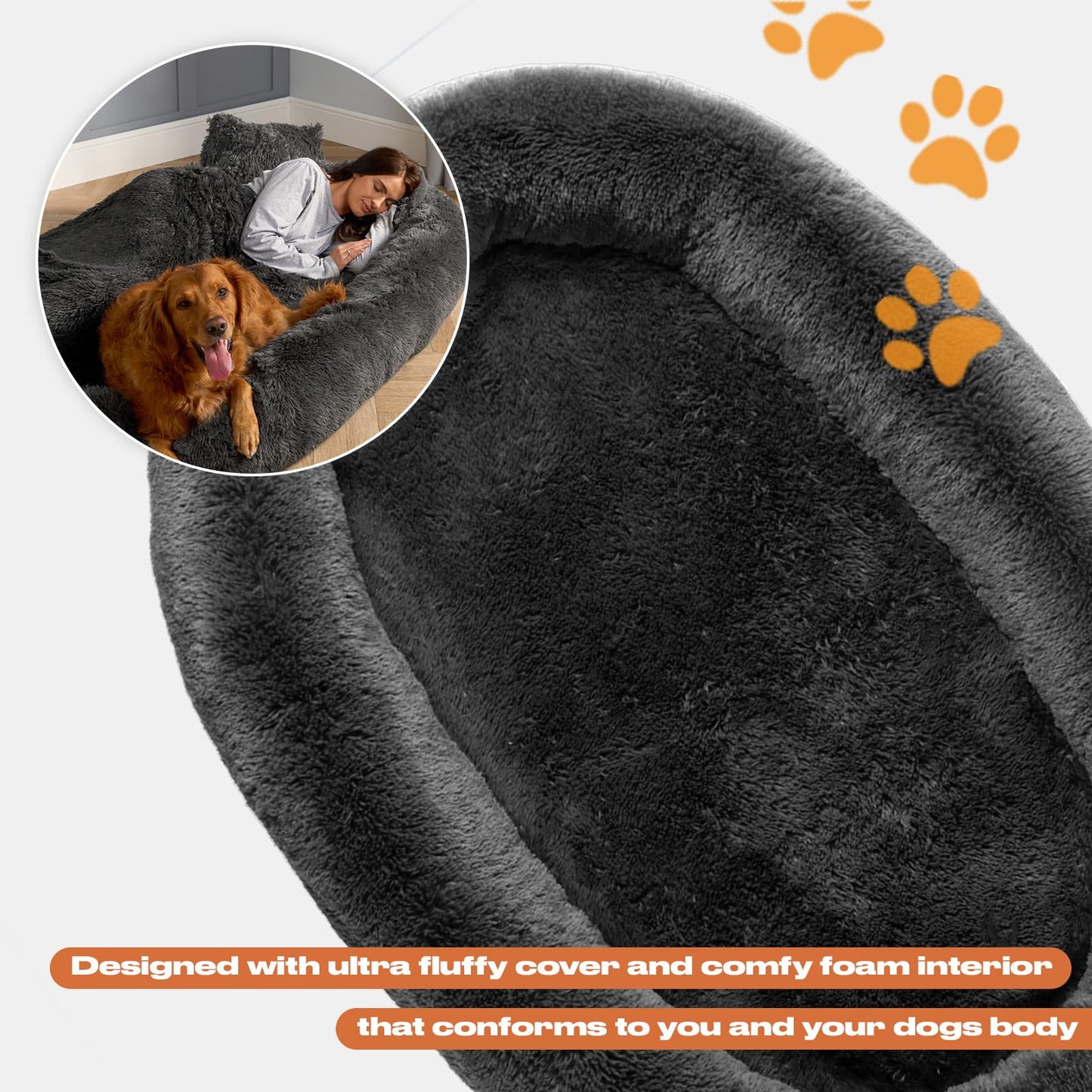 Trelsanopaws Human Dog Bed for Adults & Pets - Luxury Fluffy Giant Pet Bed, Machine Washable