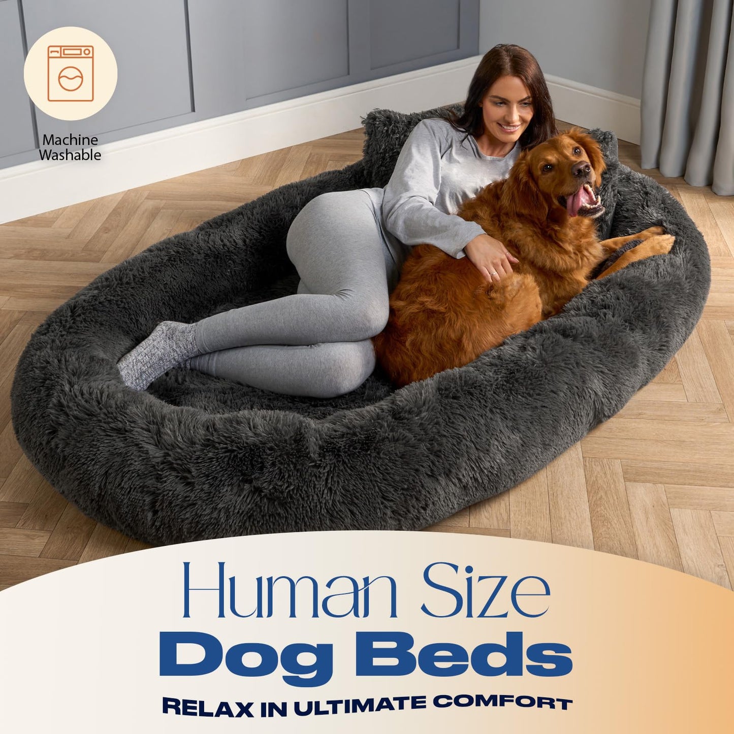 Trelsanopaws Human Dog Bed for Adults & Pets - Luxury Fluffy Giant Pet Bed, Machine Washable