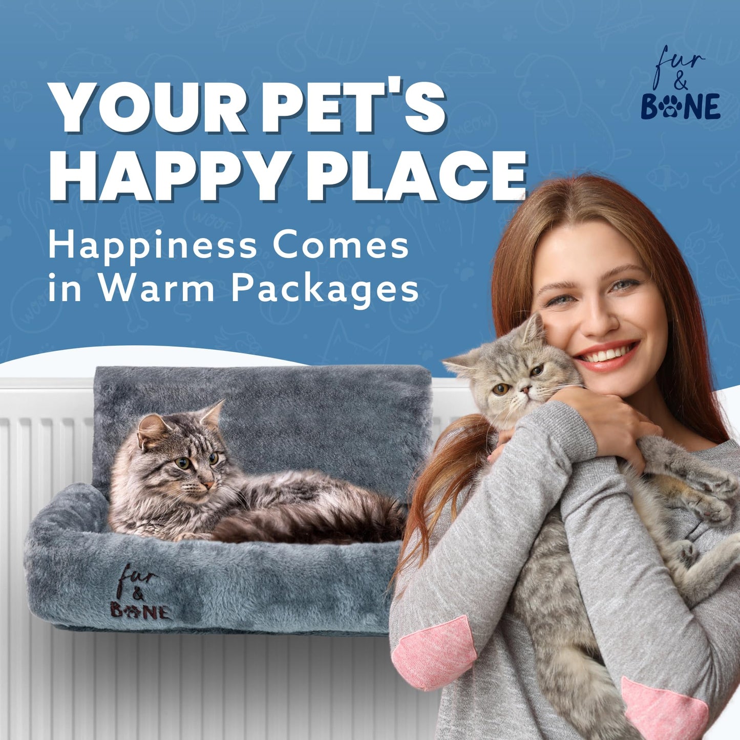 Trelsanopaws Cat Radiator Bed - Warm Fleece Hammock with Washable Cover for Indoor Cats (50 x 43 x 26 cm)