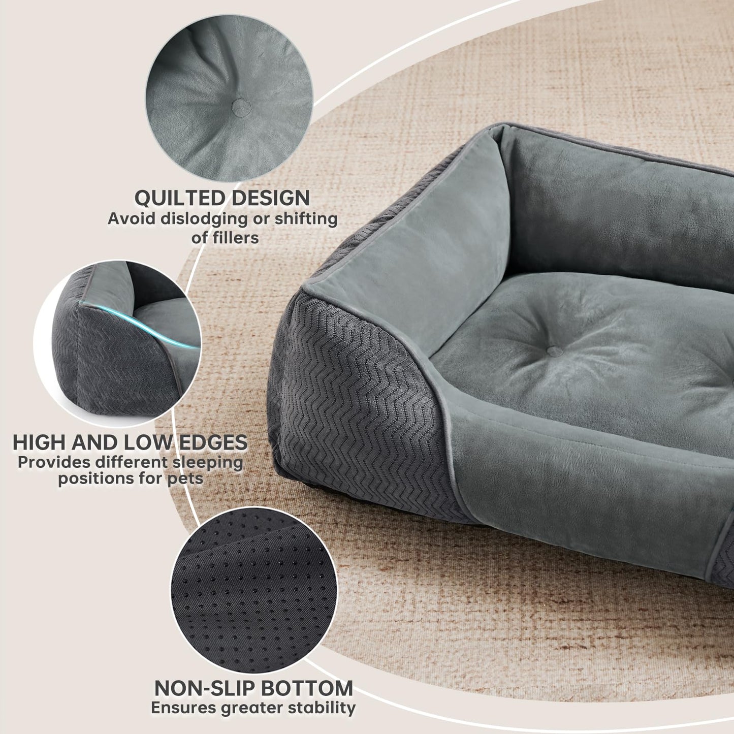 Trelsanopaws Extra Large Dog Bed - Washable Memory Foam & High Rebound Cotton, Supports Head/Neck/Spine (90 x 65 x 23 cm, for 40kg Dogs)