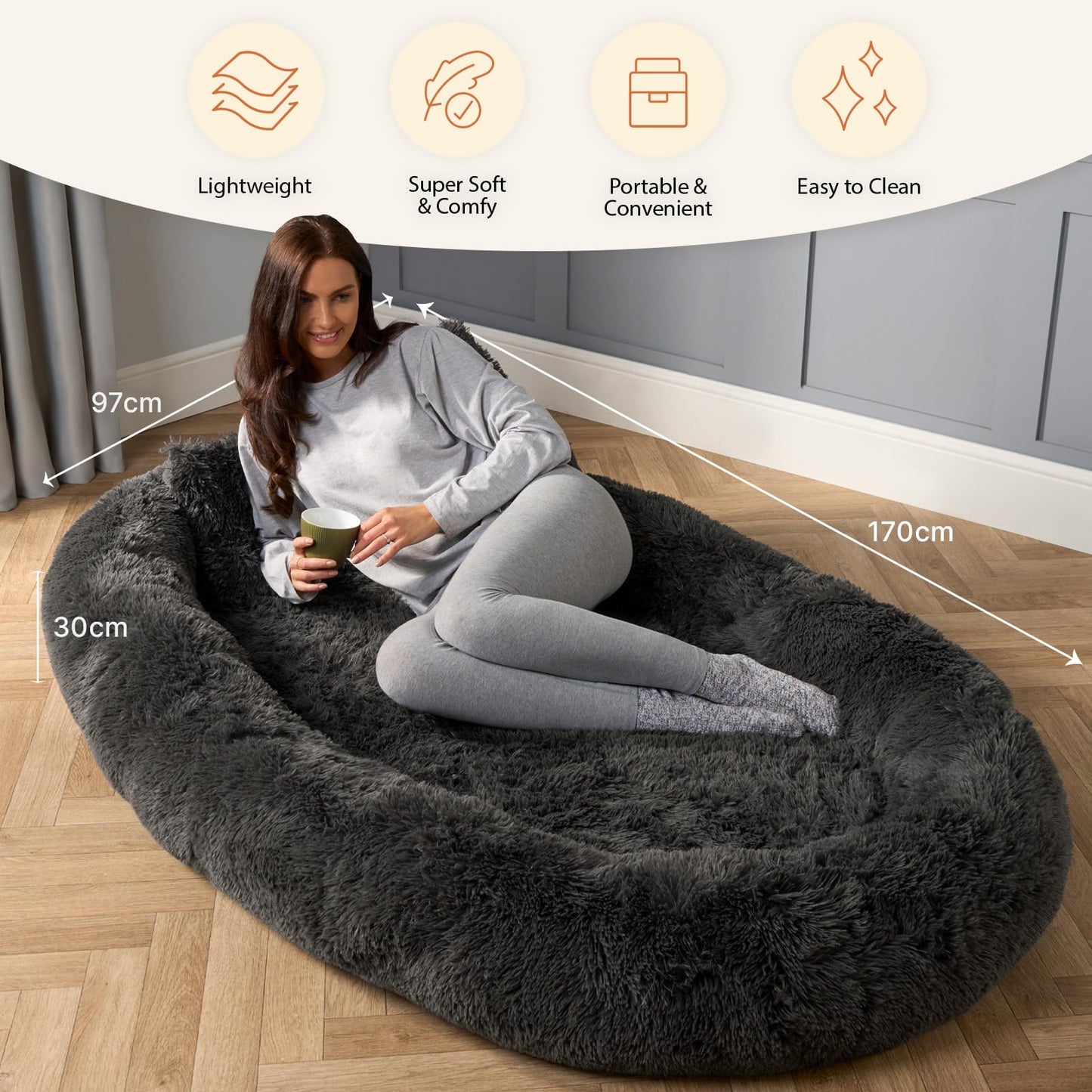 Trelsanopaws Human Dog Bed for Adults & Pets - Luxury Fluffy Giant Pet Bed, Machine Washable