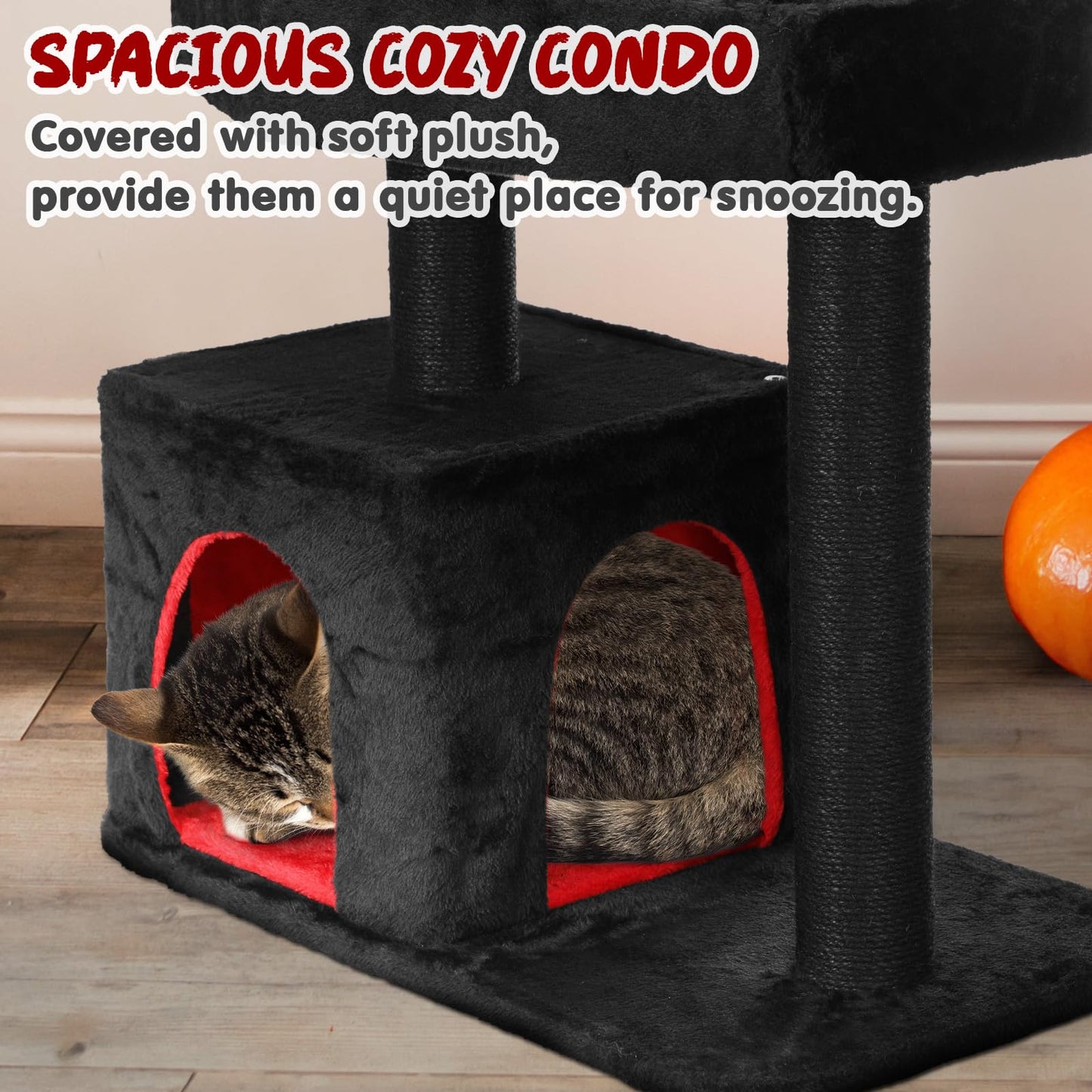 Petsinurarea 47.2" Heavy Duty Gothic Cat Tree Large Cat Tower Cat Tree for Indoor Cats Spacious Cat Condo Coffin for Large Cats Scratching Posts Hanging Ball Pet Activities Platform Cat Furniture