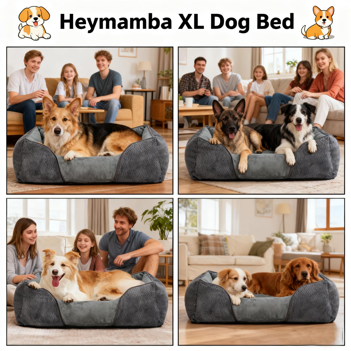 Trelsanopaws Extra Large Dog Bed - Washable Memory Foam & High Rebound Cotton, Supports Head/Neck/Spine (90 x 65 x 23 cm, for 40kg Dogs)
