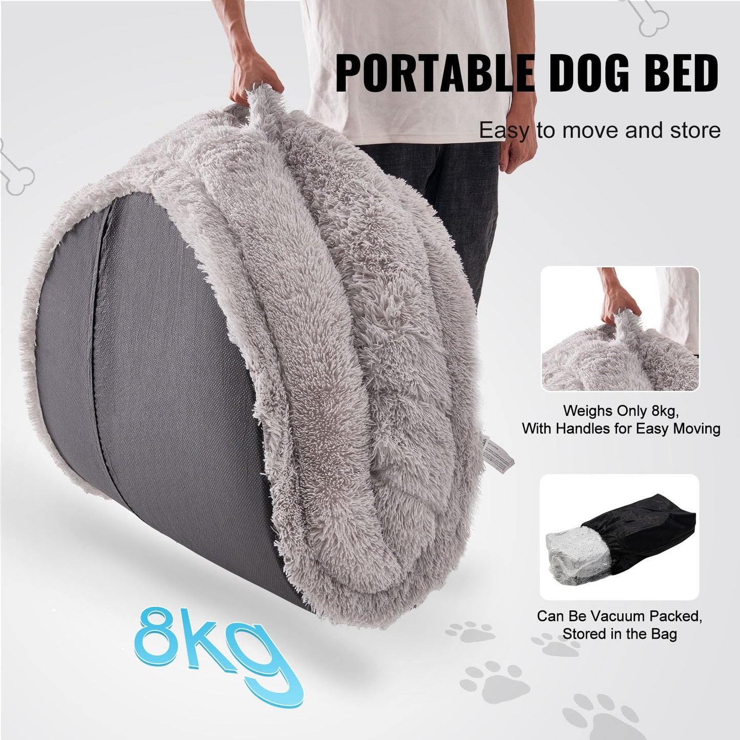 Trelsanopaws Human Dog Bed - Washable Velvet Cover with Orthopedic Foam & Storage Pocket (72" x 48" x 10", Light Grey)