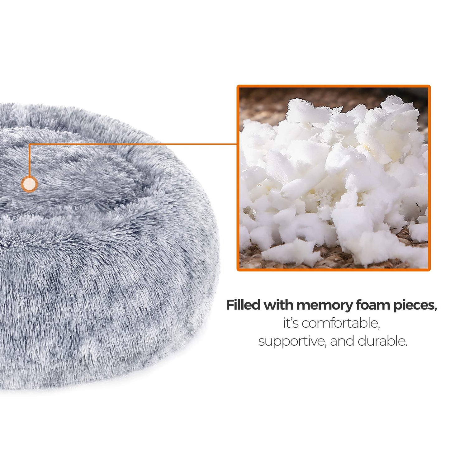 Trelsanopaws Fluffy Dog & Cat Bed - Washable Doughnut Cushion with Removable Padding (50 cm Diameter, Light Grey)