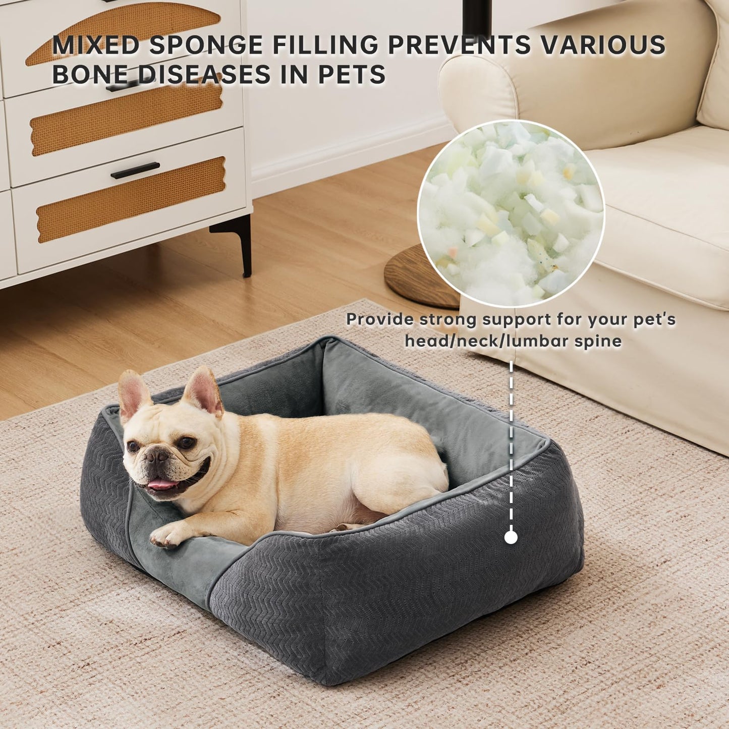 Trelsanopaws Extra Large Dog Bed - Washable Memory Foam & High Rebound Cotton, Supports Head/Neck/Spine (90 x 65 x 23 cm, for 40kg Dogs)