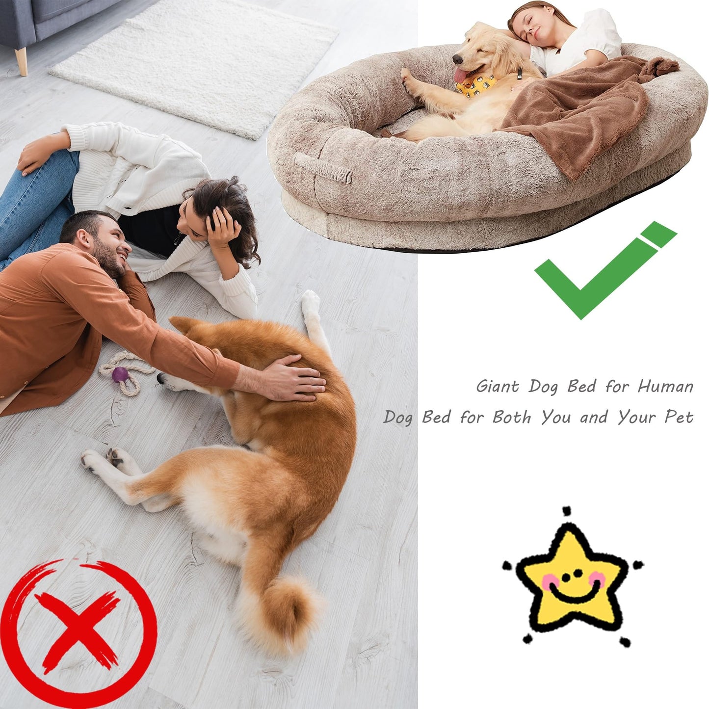 Trelsanopaws Extra Large Human Dog Bed - Fluffy Beanbag with Waterproof Washable Faux Fur for Giant Dogs & Adults
