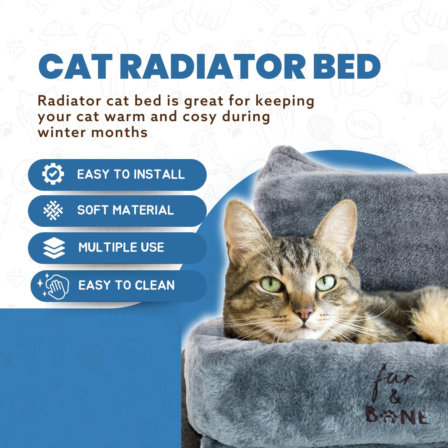 Trelsanopaws Cat Radiator Bed - Warm Fleece Hammock with Washable Cover for Indoor Cats (50 x 43 x 26 cm)