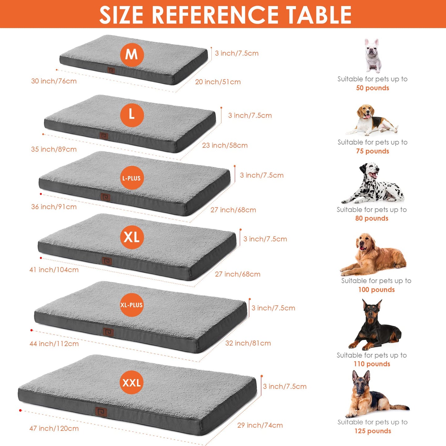 Trelsanopaws Large Orthopedic Dog Bed - Mattress with Removable Washable Cover (91 x 68 x 9 cm, Grey)
