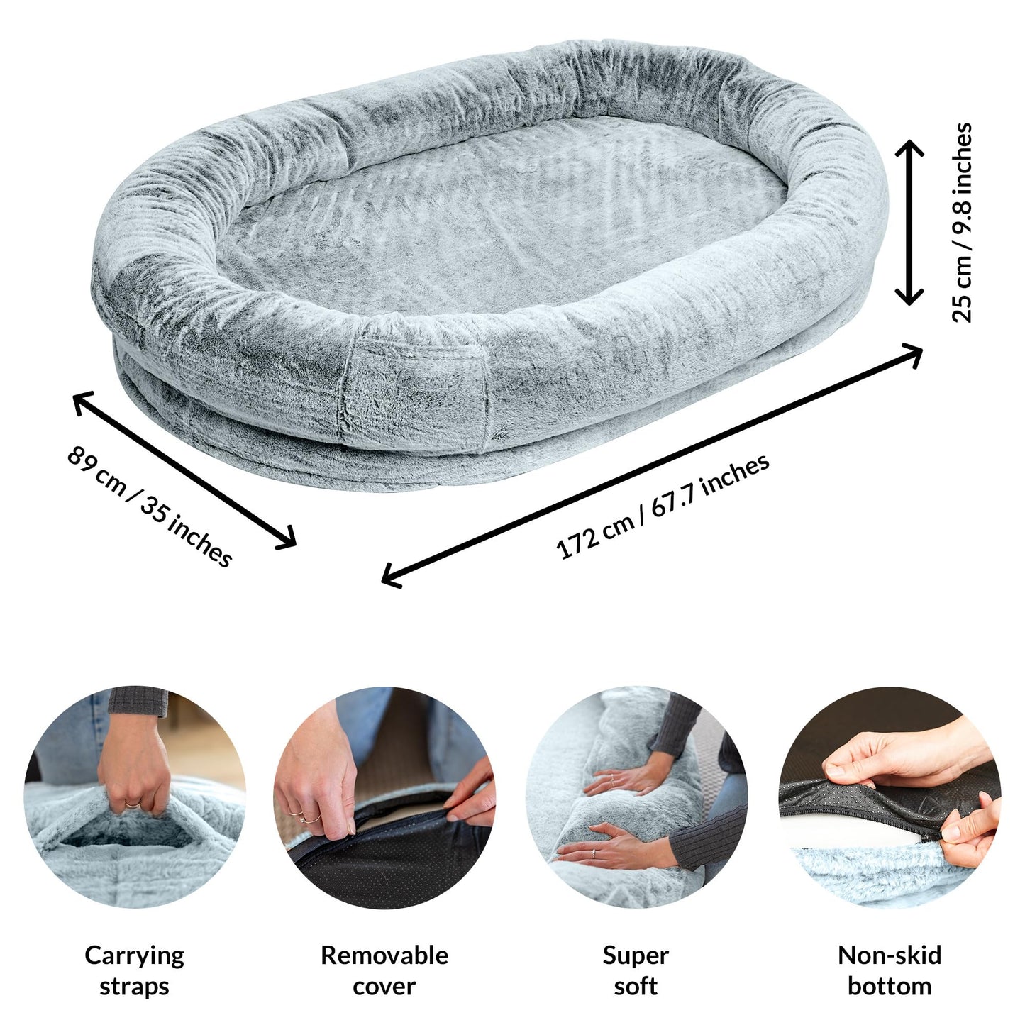 Trelsanopaws Human Dog Bed for Adults & Pets - Warm Beanbag Bed with Detachable Cover