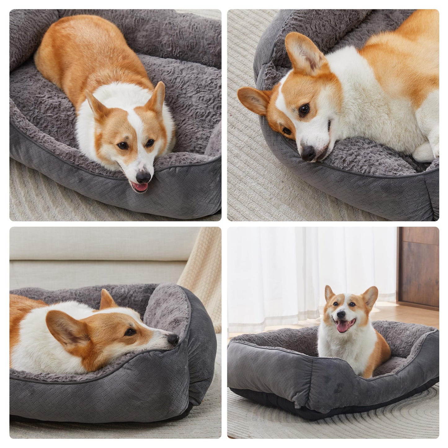 Trelsanopaws Medium Dog Bed - Super Soft Washable Pet Bed with Anti-Slip Bottom & Anti-Anxiety Feature (25 x 21 x 8 inch, Grey)