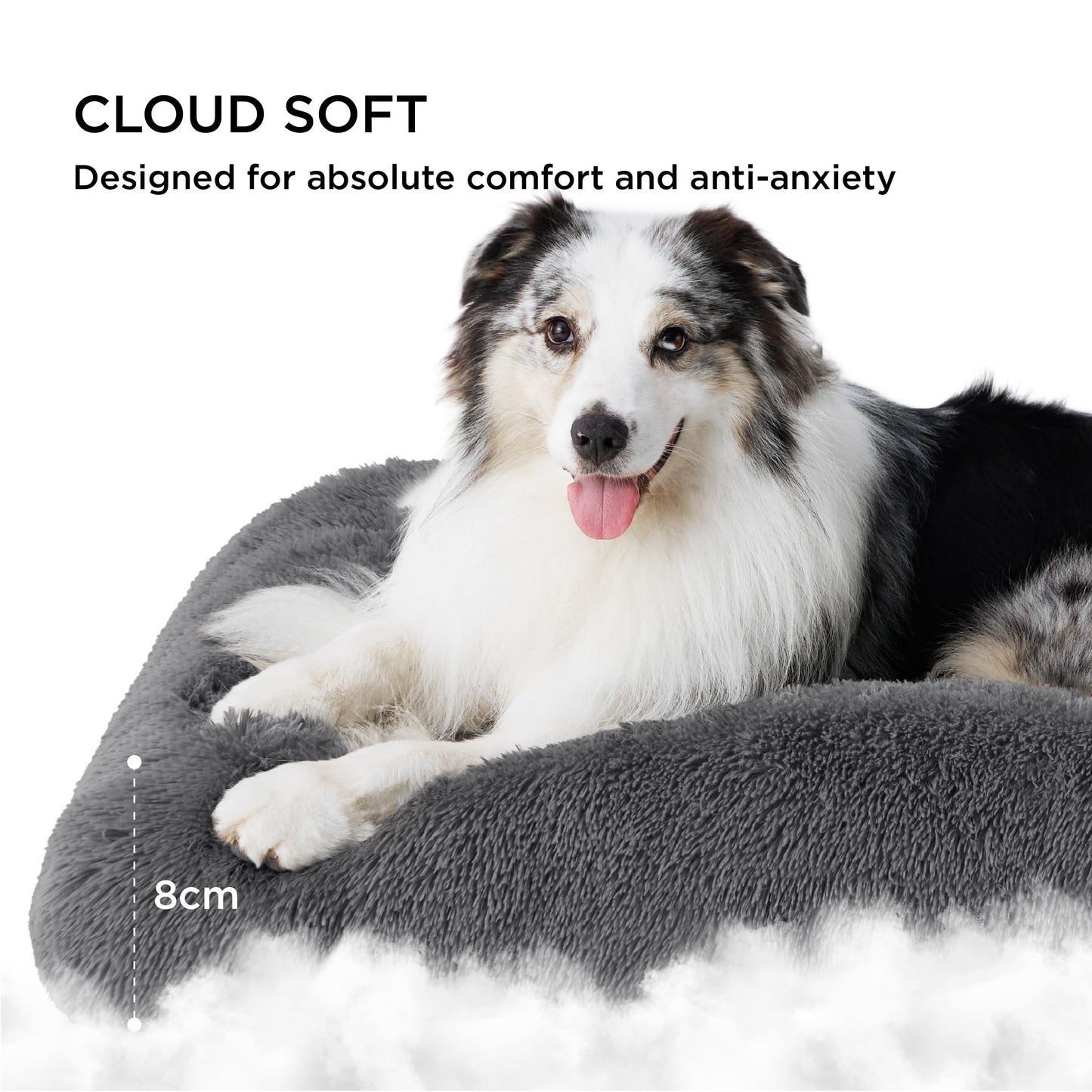 Trelsanopaws Extra Large Dog Crate Bed - Fluffy Washable Mattress with Anti-Slip Bottom (104 x 69 cm, Dark Grey)