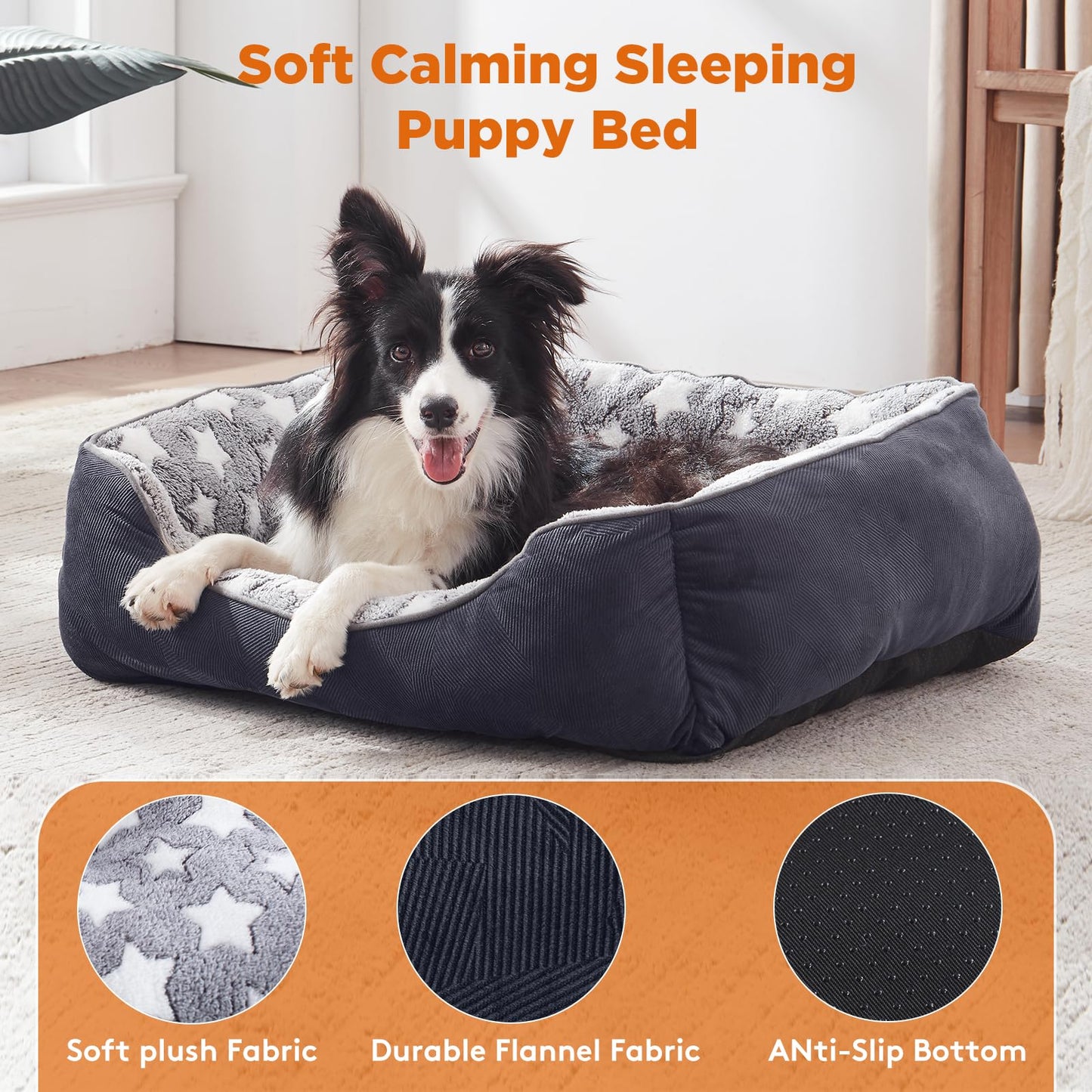 Trelsanopaws Medium Dog Bed - Super Soft Washable Pet Bed (64 x 53 cm, Grey) for Small to Large Dogs