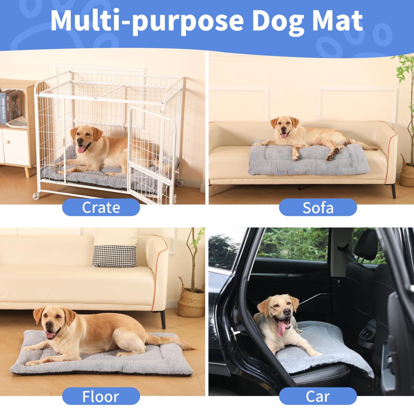 Trelsanopaws Large Dog Bed - Washable Cushion Mattress for Medium & Large Dogs (90 x 60 cm, Grey)