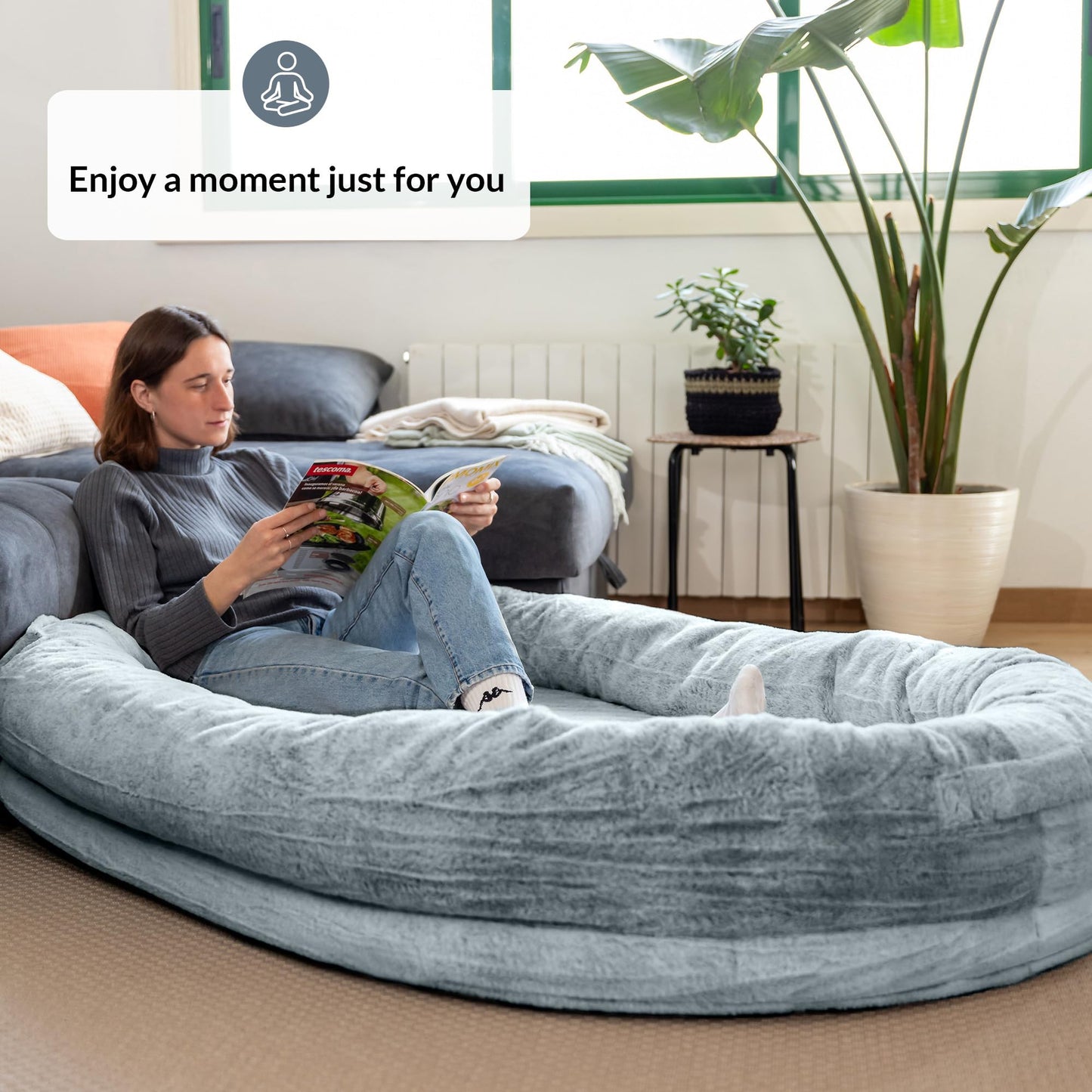 Trelsanopaws Human Dog Bed for Adults & Pets - Warm Beanbag Bed with Detachable Cover