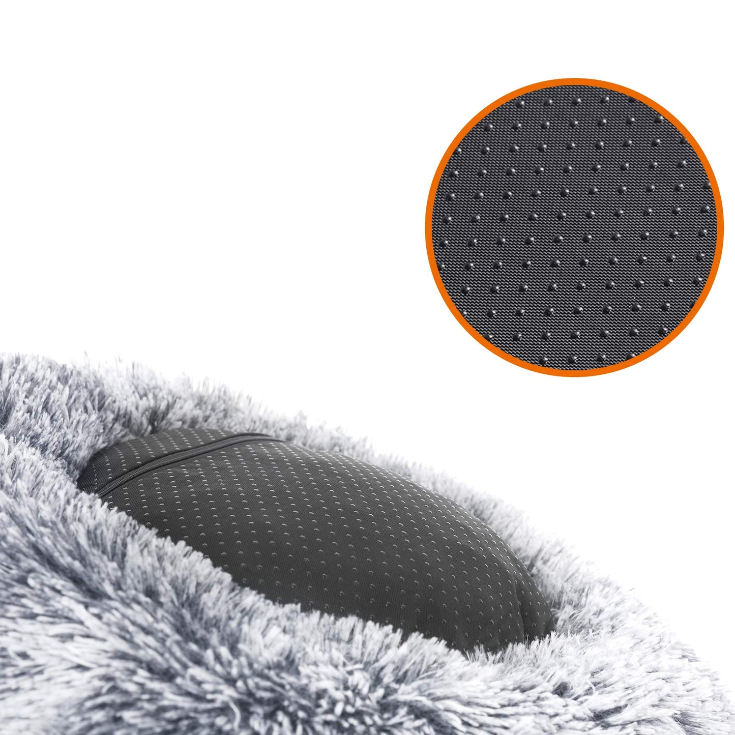 Trelsanopaws Fluffy Dog & Cat Bed - Washable Doughnut Cushion with Removable Padding (50 cm Diameter, Light Grey)