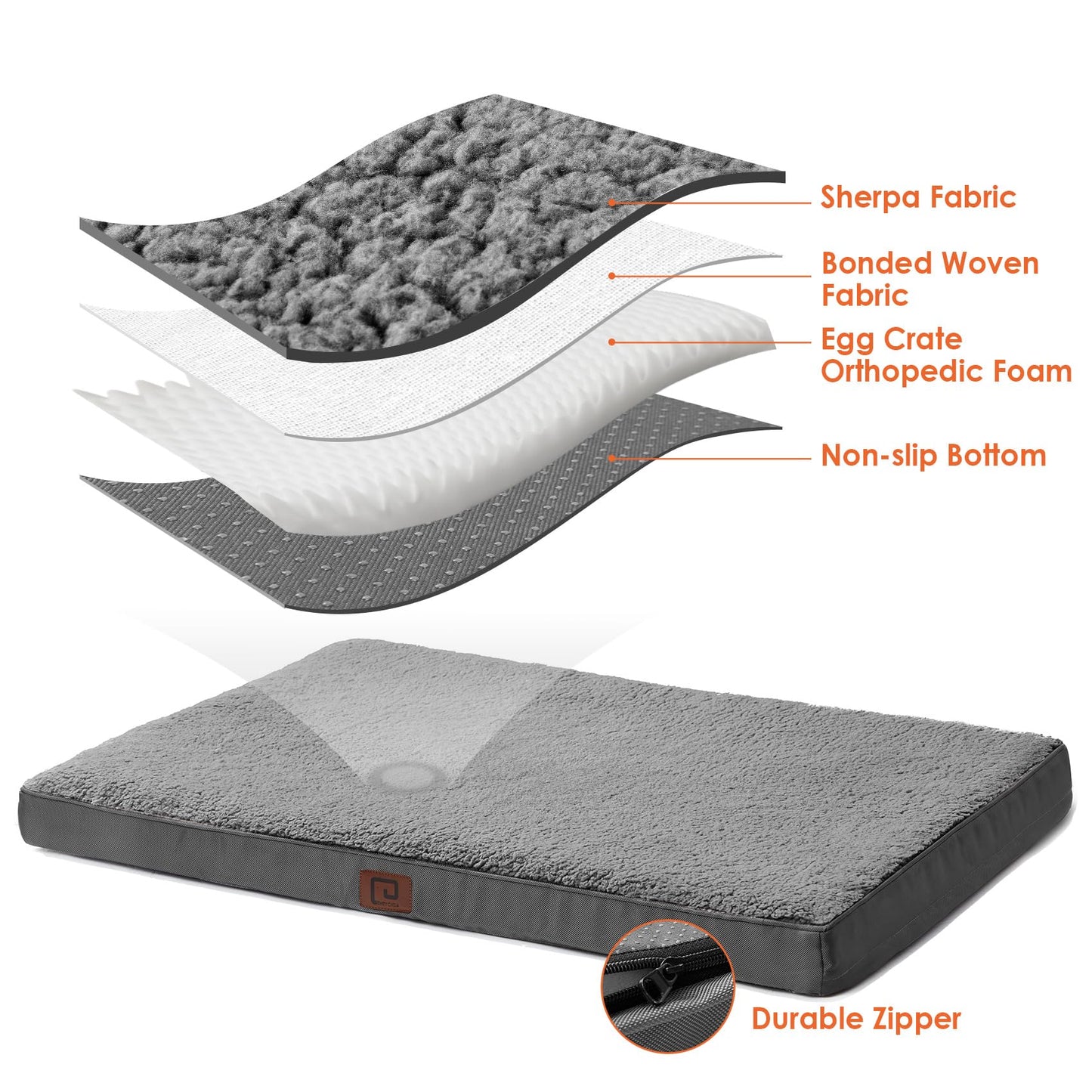 Trelsanopaws Large Orthopedic Dog Bed - Mattress with Removable Washable Cover (91 x 68 x 9 cm, Grey)
