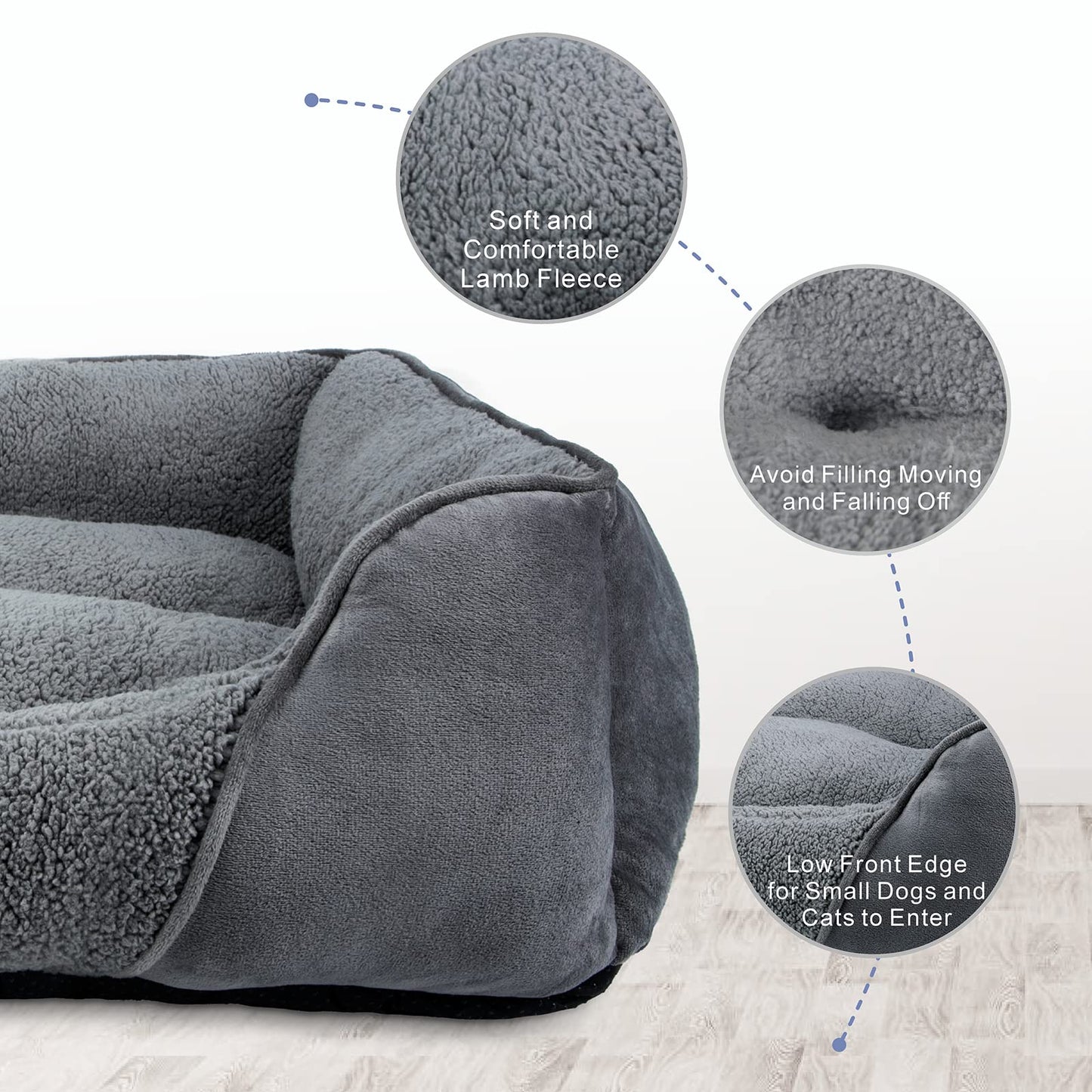 Trelsanopaws Large Dog Bed - Washable Orthopedic Pet Bed with Anti-Slip Bottom (76 x 61 x 23 cm, Grey)