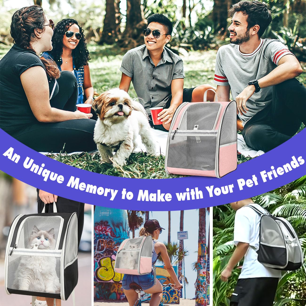 Pawaboo Cat Carrier Backpack, Dog Carrier Backpack with Breathable Mesh, 2023 Upgraded Steel Frame Pet Carrier Backpack Puppy Carrier for Travel, Cat Backpack for Small Dogs Cats, Black (up to 10KG)