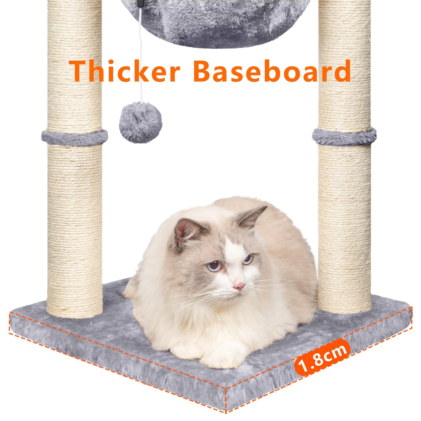 Trelsanopaws Cat Scratching Post - 50 cm Cat Tree with Hammock & Hanging Toy for Indoor Cats (Grey)