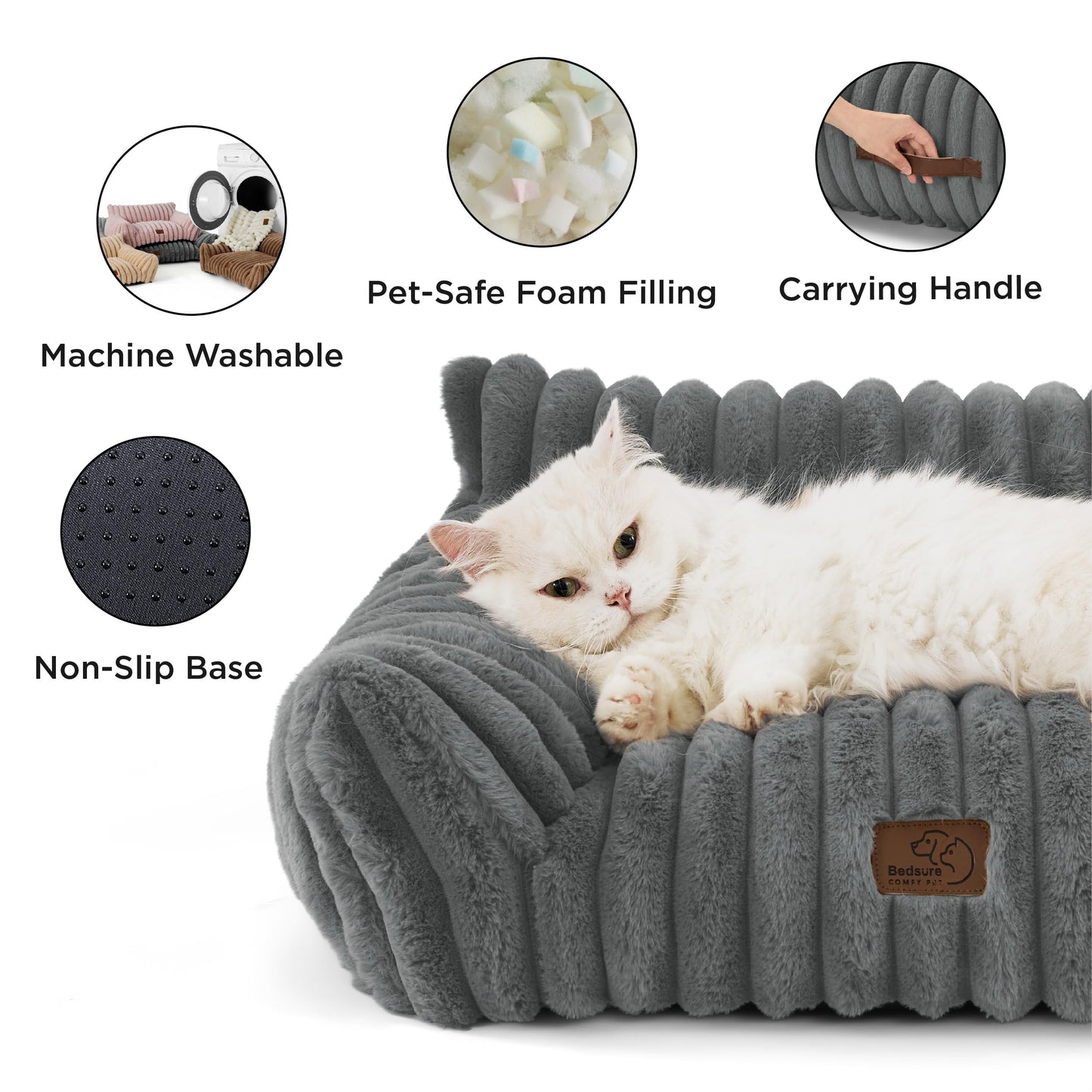 Trelsanopaws Washable Cat Sofa Bed - Large Indoor Bed with Removable Cover for Cats & Small Dogs (61 x 46 x 25 cm, Dark Grey)