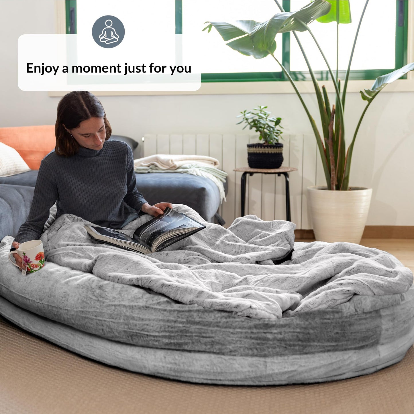 Trelsanopaws Human Dog Bed for Adults & Pets - Warm Beanbag Bed with Detachable Cover & Blanket (Light Grey)