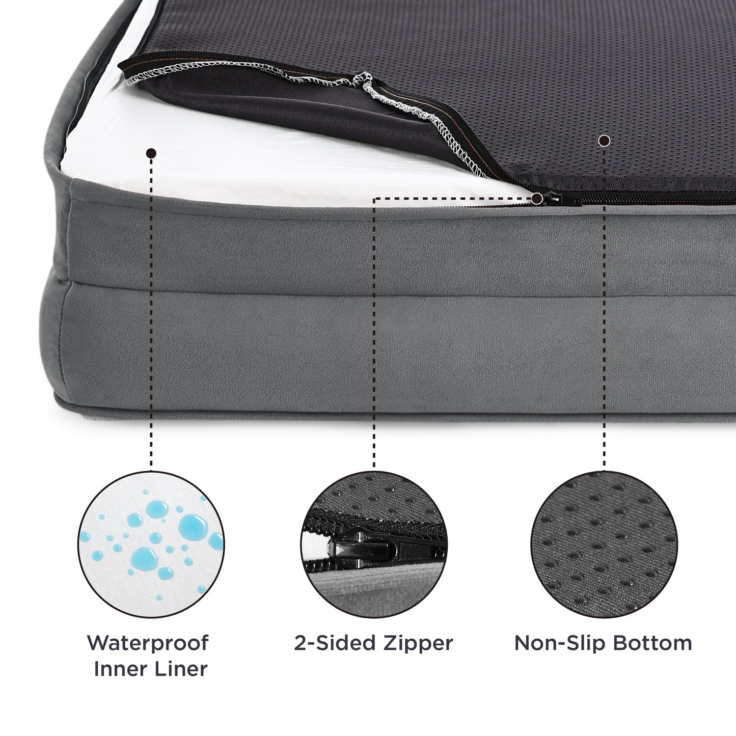 Trelsanopaws Large Dog Bed Sofa - Washable Orthopedic Bed with Removable Flannel Cover & U-Shape Bolster (89 x 63 x 16 cm, Grey)