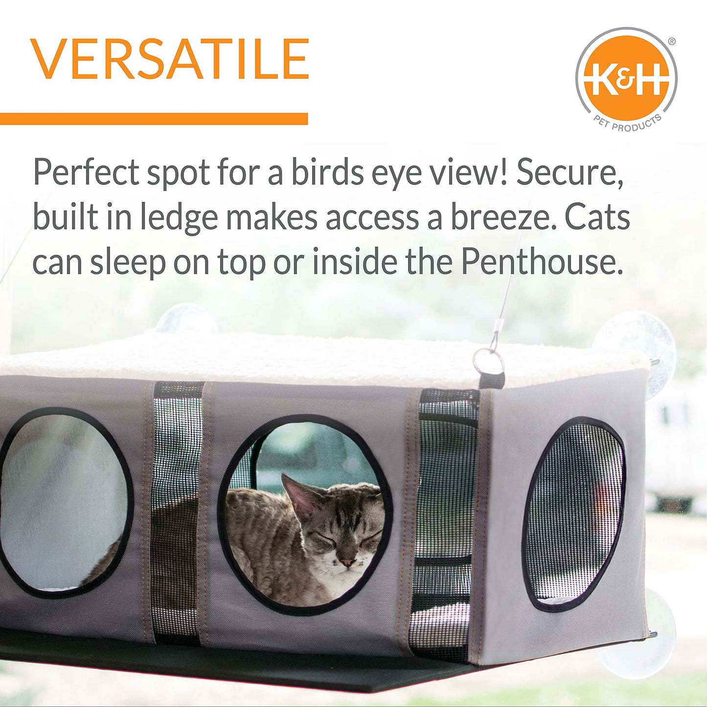 K&H Pet Products EZ Mount Penthouse Townhouse 2 Shelf Window Mount Cat Tree Kitty Tower Cat Furniture