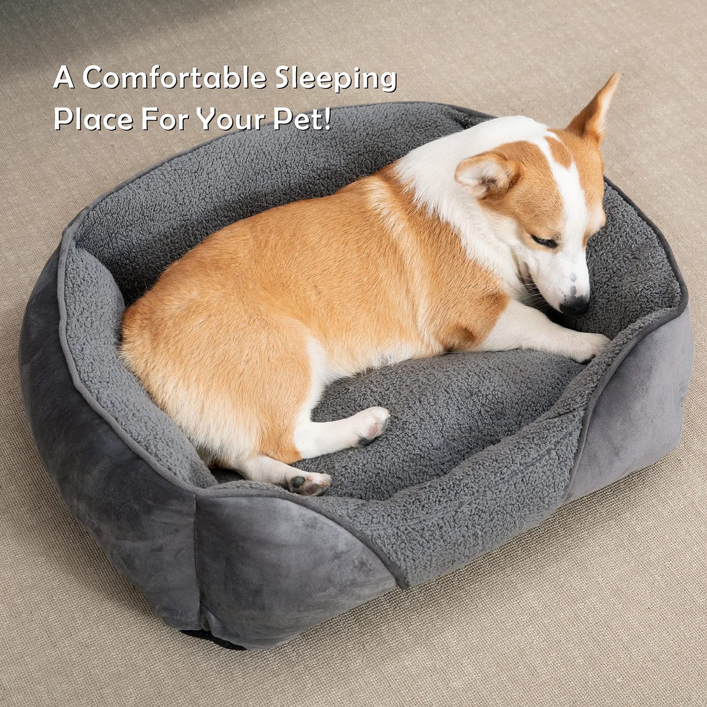 Trelsanopaws Large Dog Bed - Washable Orthopedic Pet Bed with Anti-Slip Bottom (76 x 61 x 23 cm, Grey)