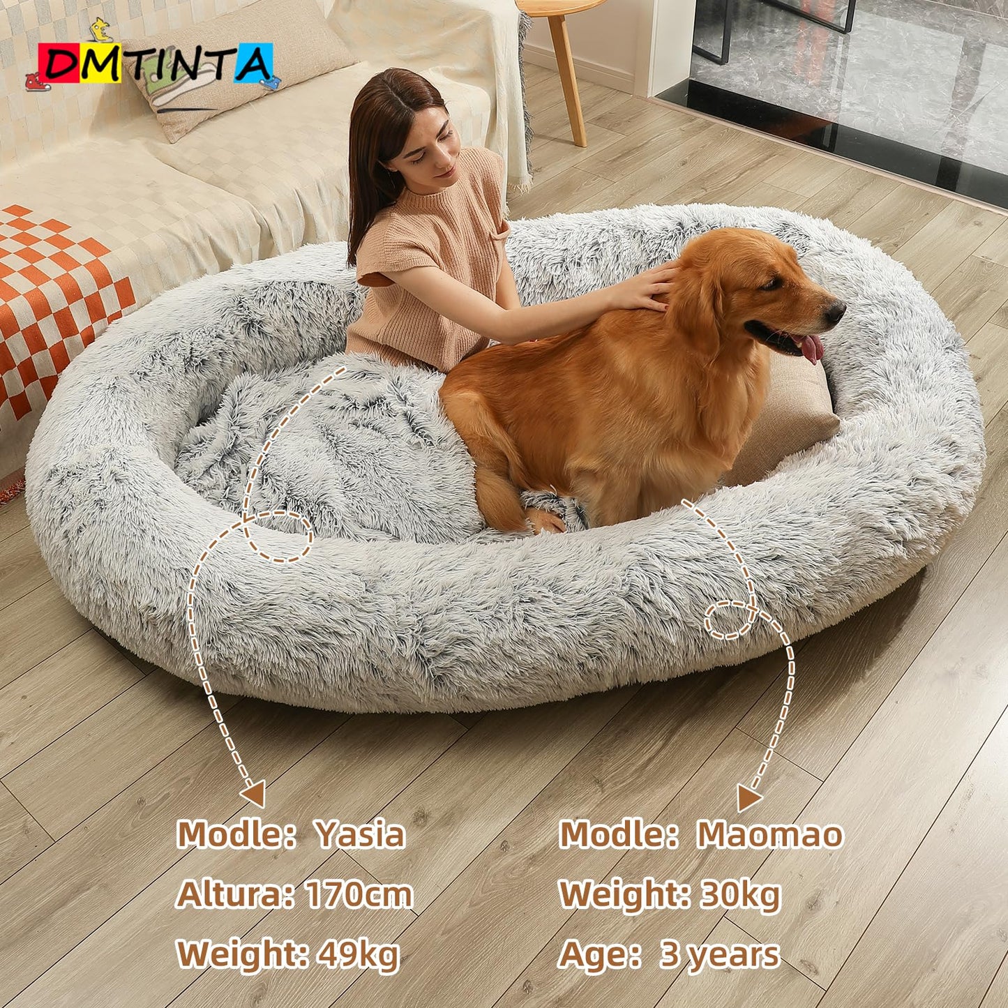 Trelsanopaws Giant Human Dog Bed - 3D Sponge Beanbag for Large Dogs (71" x 45" x 14", Gradient Grey)