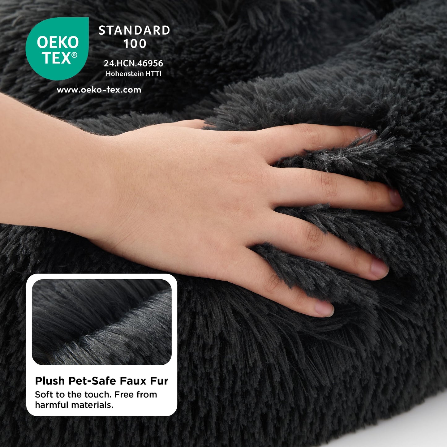Trelsanopaws Large Cat Donut Bed - Fluffy Calming Anti-Anxiety Bed for Small Dogs & Cats (50 x 50 x 13 cm, Dark Grey)