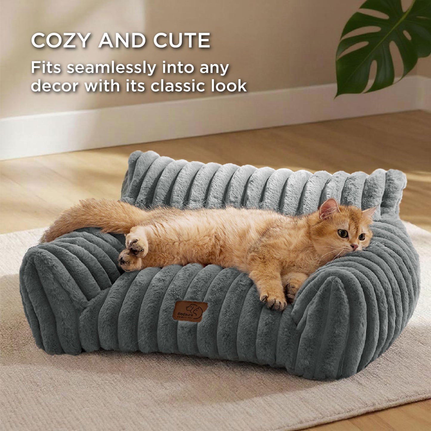 Trelsanopaws Washable Cat Sofa Bed - Large Indoor Bed with Removable Cover for Cats & Small Dogs (61 x 46 x 25 cm, Dark Grey)