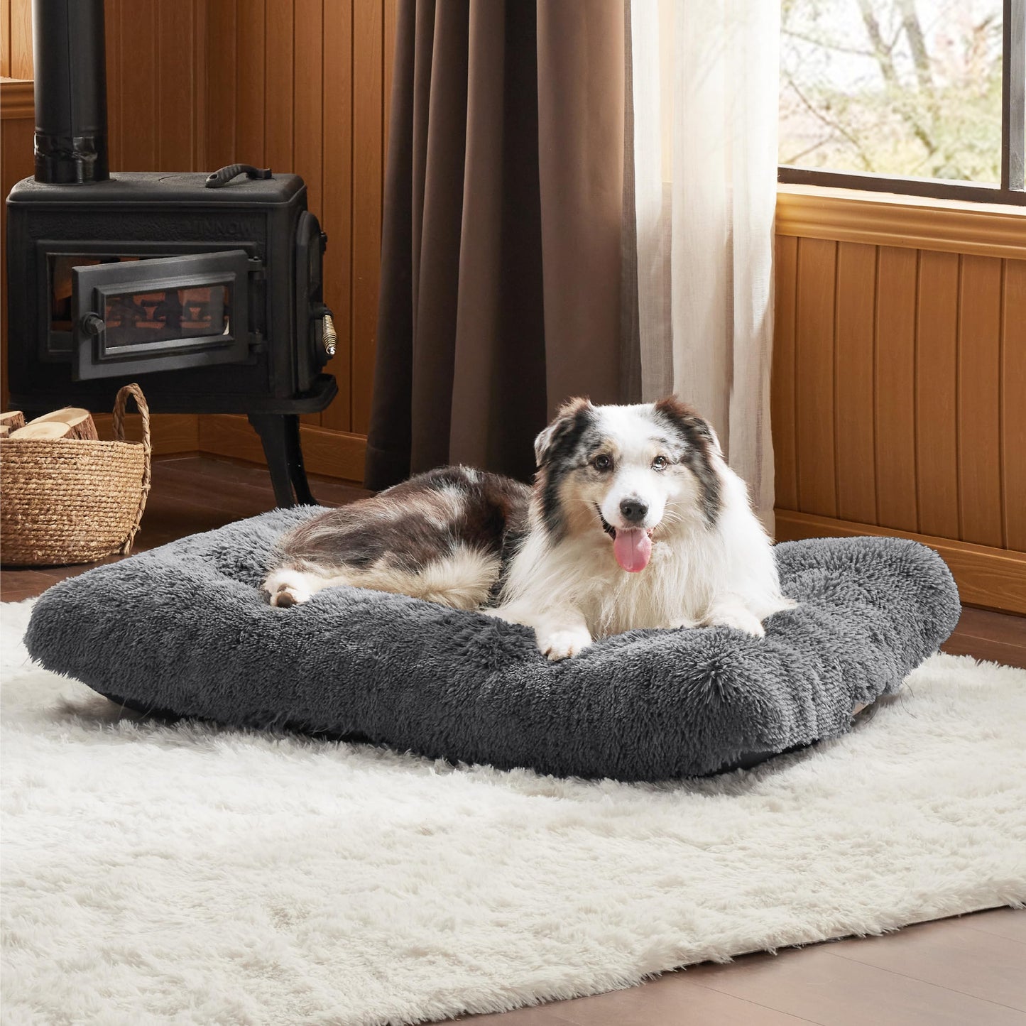 Trelsanopaws Extra Large Dog Crate Bed - Fluffy Washable Mattress with Anti-Slip Bottom (104 x 69 cm, Dark Grey)