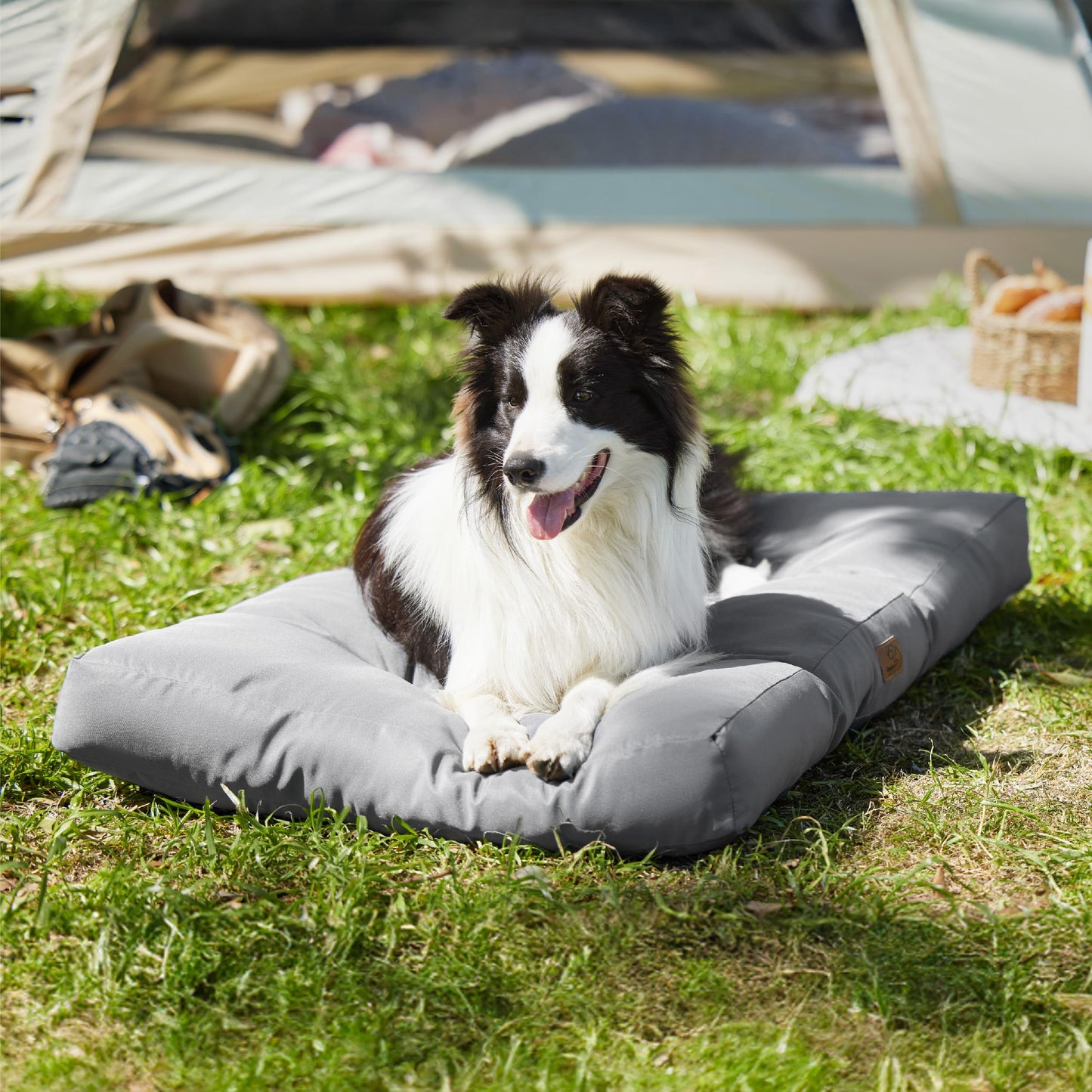 Trelsanopaws Large Washable Dog Bed - Flat Mattress with Oxford Fabric & Water-Resistant Pet Pillow (91 x 68 x 10 cm, Grey)