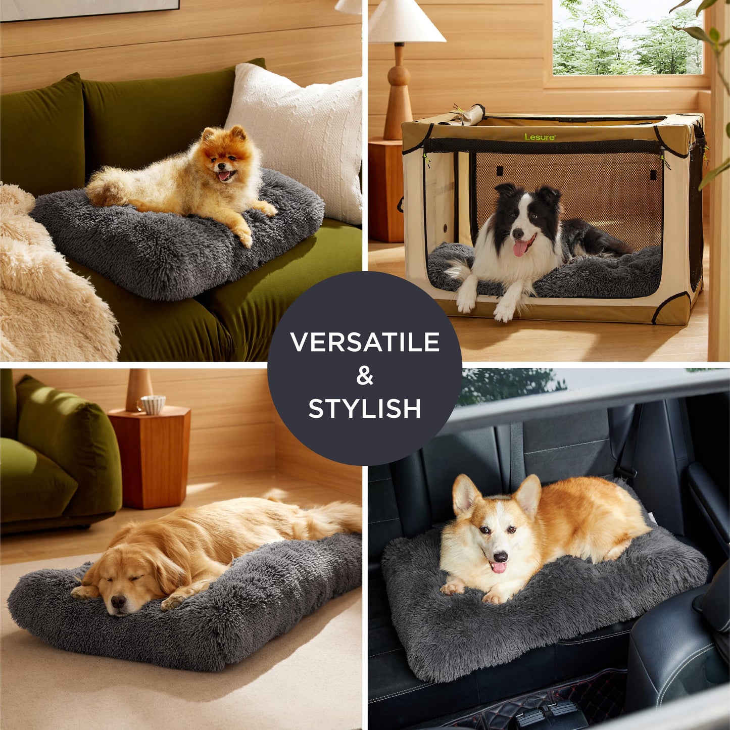 Trelsanopaws Extra Large Dog Crate Bed - Fluffy Washable Mattress with Anti-Slip Bottom (104 x 69 cm, Dark Grey)