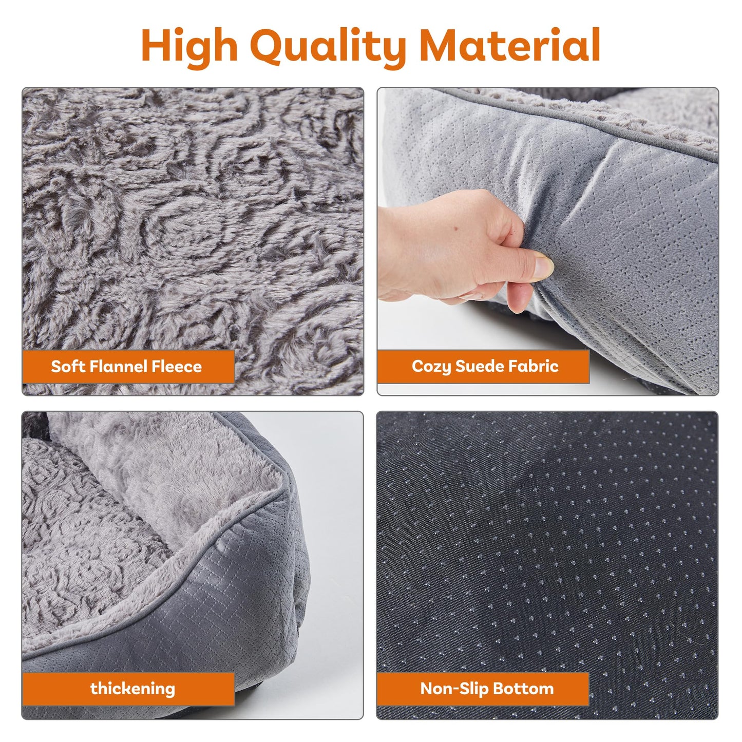 Trelsanopaws Medium Dog Bed - Super Soft Washable Pet Bed with Anti-Slip Bottom & Anti-Anxiety Feature (25 x 21 x 8 inch, Grey)