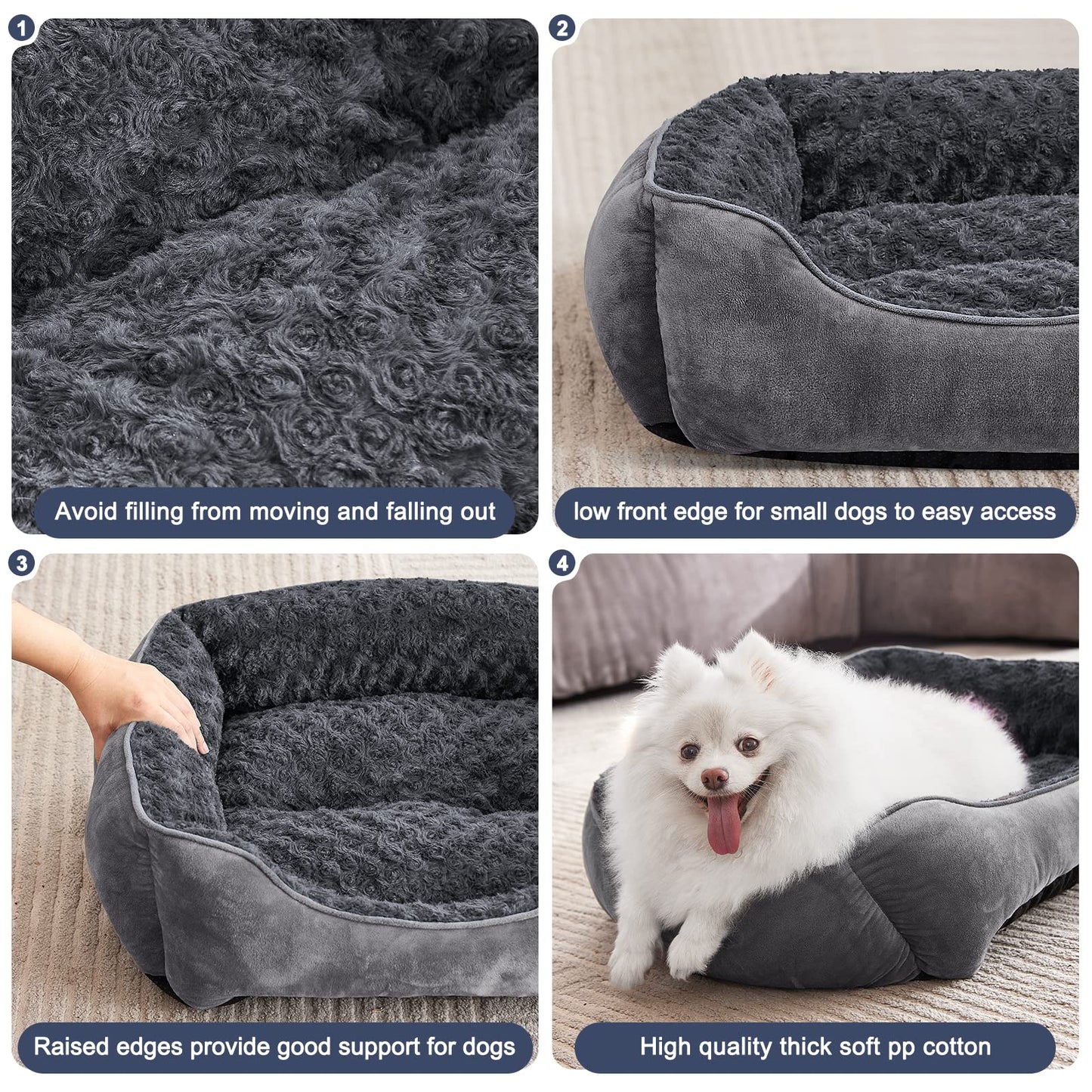 Trelsanopaws Medium Dog Bed - Washable Anti-Anxiety Plush Pet Bed with Non-Slip Bottom (Grey)
