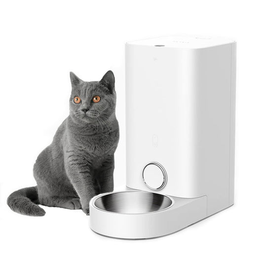 Automatic Cat Dog Feeder App Control, Auto Dog Food Dispenser with Portion Control, Cat Dry Food Dispenser with Magnet Adsorption Stainless Steel Bowl for Small Medium Cats and Dogs,White