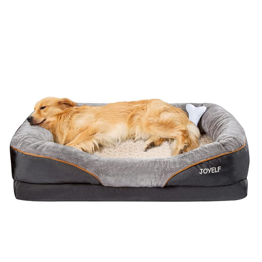 Trelsanopaws XLarge Memory Foam Orthopedic Dog Bed - Sofa with Removable Washable Cover & Squeaker Toy Gift