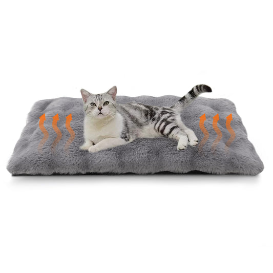 Trelsanopaws Self-Heating Cat Bed Pad - Fluffy Washable Pet Blanket for Indoor Cats & Puppies (45 x 60 cm, Grey)