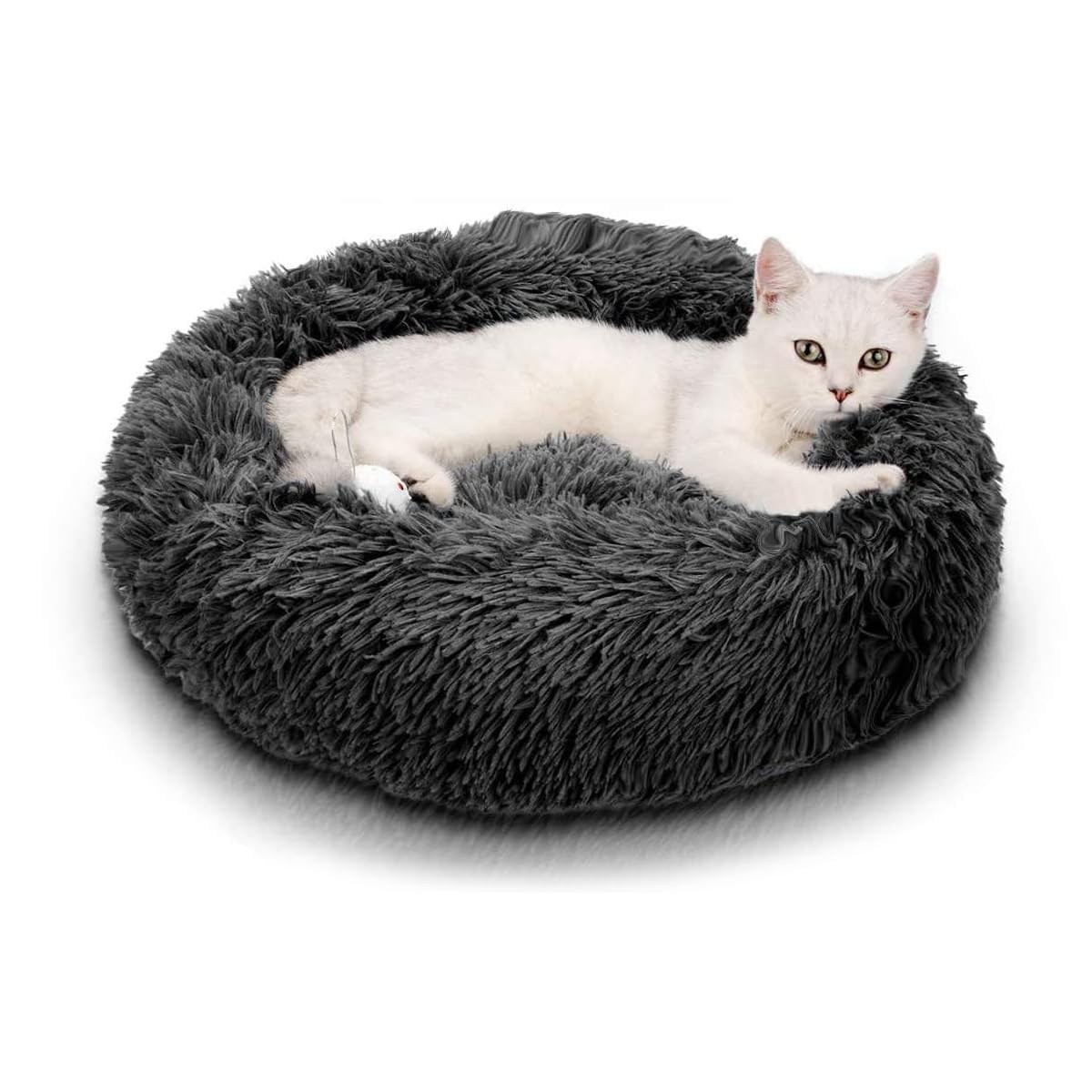 Trelsanopaws Plush Donut Cat & Dog Bed - Soft Fluffy Bed for Small Pets (Up to 3kg)