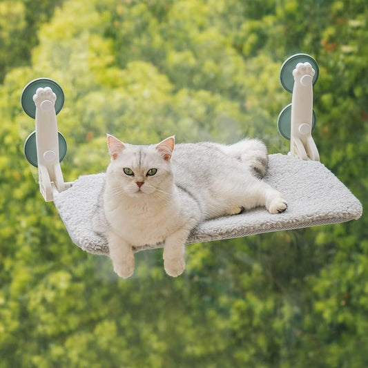 Trelsanopaws Cat Window Bed Hammock - Foldable Perch with Reversible Mat & Strong Suction Cups (54 x 30 cm, Grey)