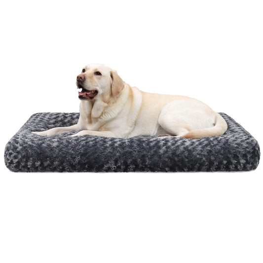 Trelsanopaws Large Dog Bed - Washable Calming Crate Mattress with Non-Skid Bottom & Anti-Anxiety Cushion (90 x 60 x 8 cm, Dark Grey)