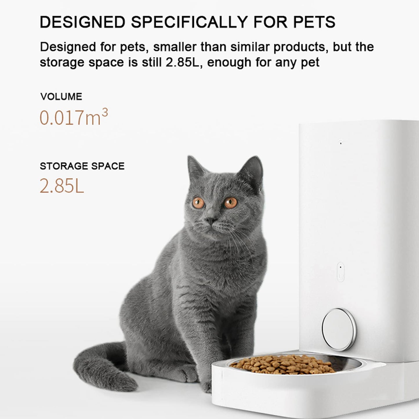 Automatic Cat Dog Feeder App Control, Auto Dog Food Dispenser with Portion Control, Cat Dry Food Dispenser with Magnet Adsorption Stainless Steel Bowl for Small Medium Cats and Dogs,White